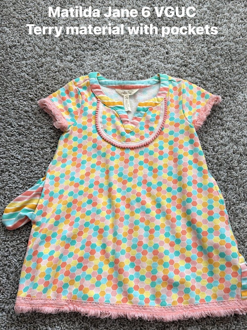 Matilda Jane Kids Multicolor Hexagon Terry Coverup - Pink Yellow Blue